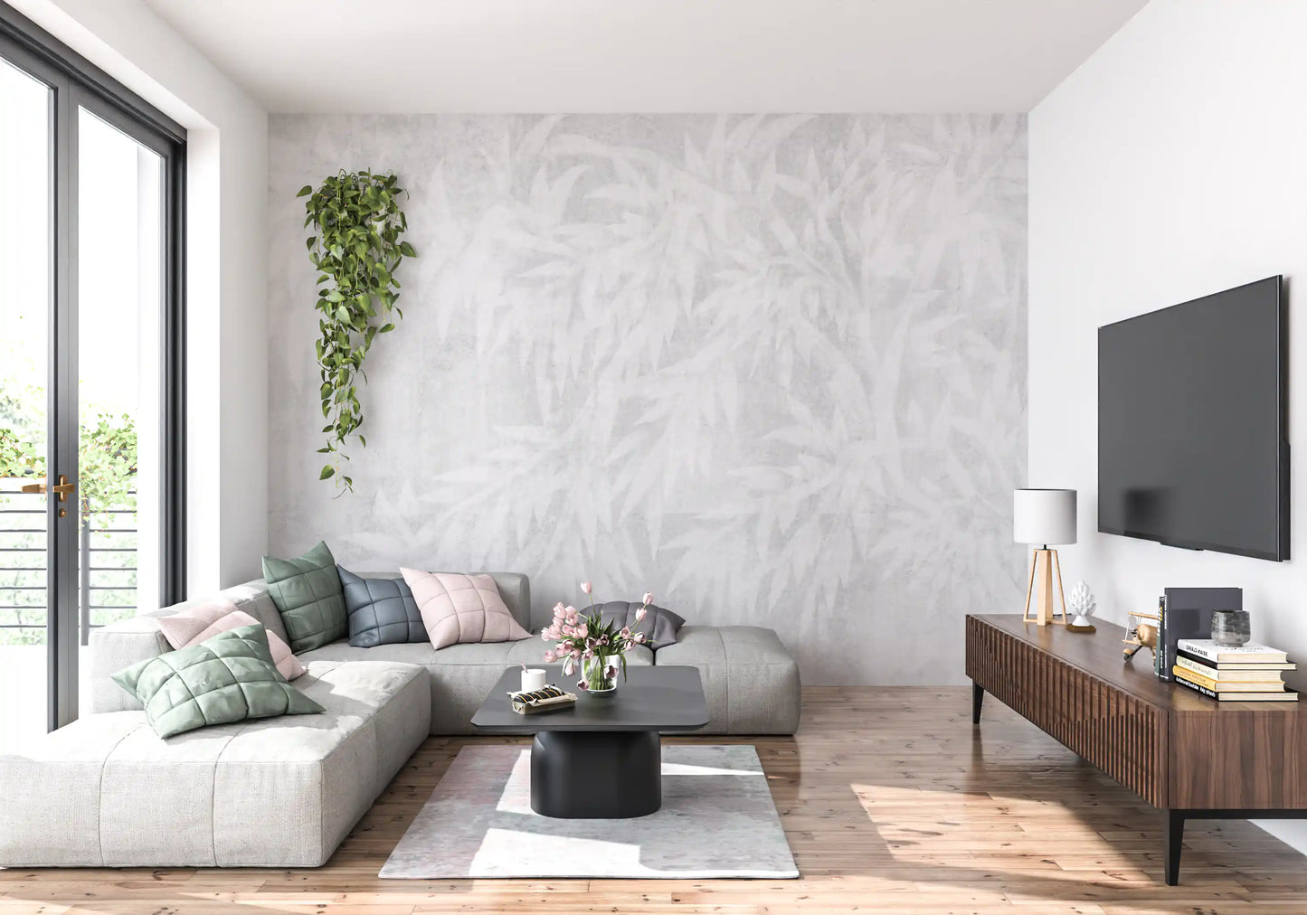 Wandbild mit blassem Alabaster-Laubtextur