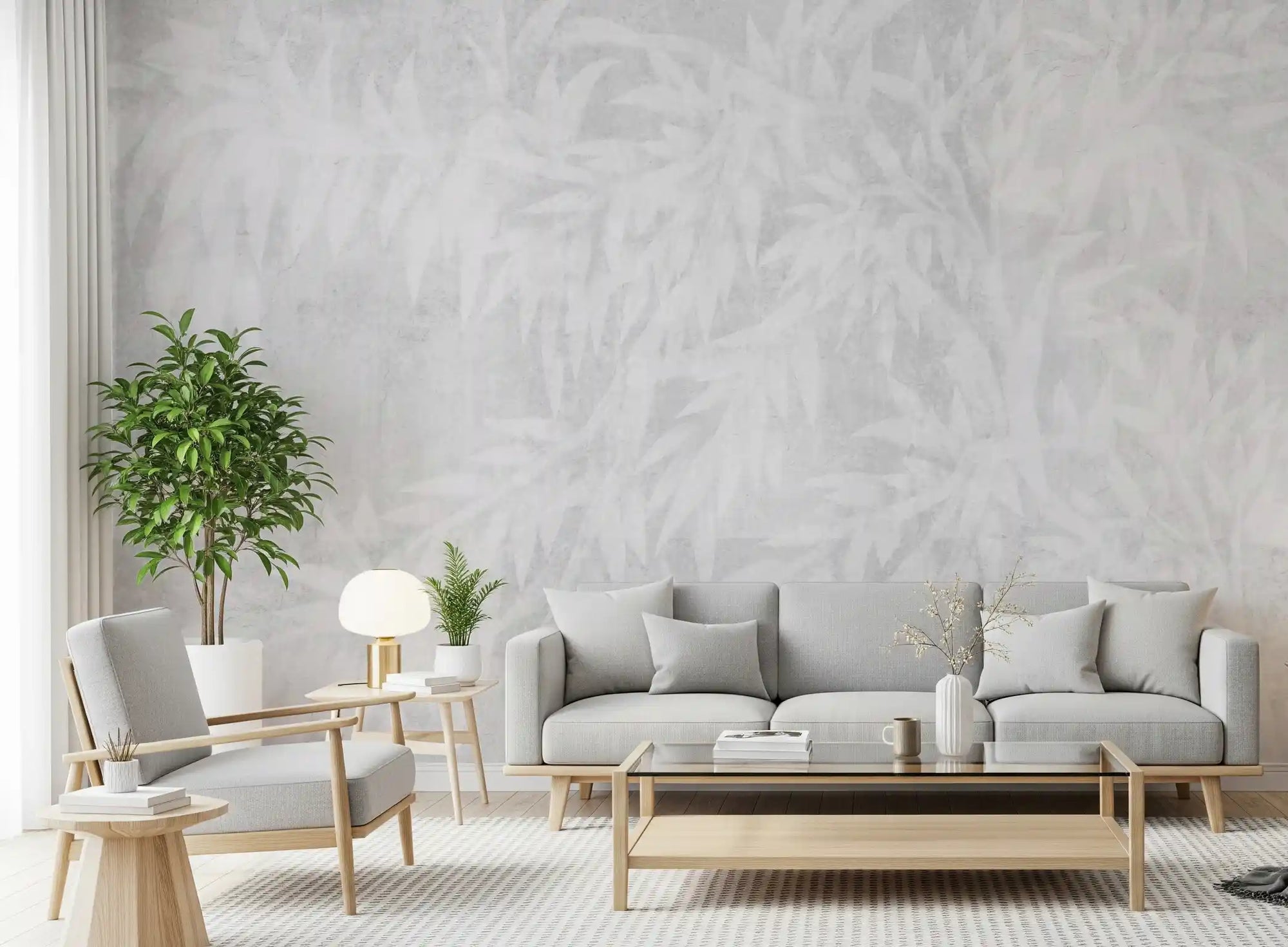 Pale alabaster foliage wall mural giving a Living room a calm feel GD10894
