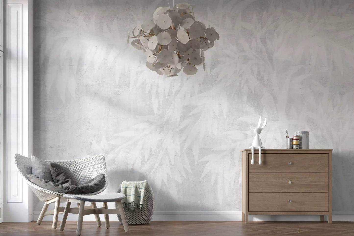 Wandbild mit blassem Alabaster-Laubtextur