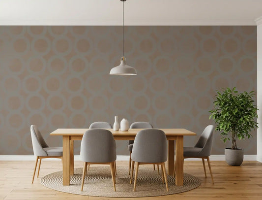 Tapeten-Wandbild mit taupefarbenen, ineinandergreifenden Ringen im geometrischen Design