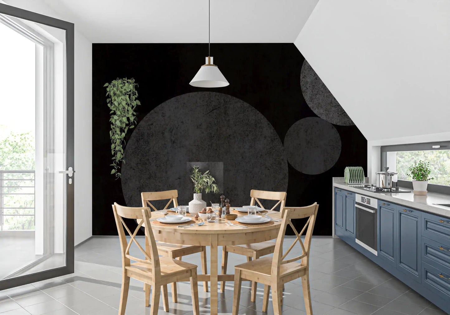 Papier peint mural géométrique texturé Eclipse sombre