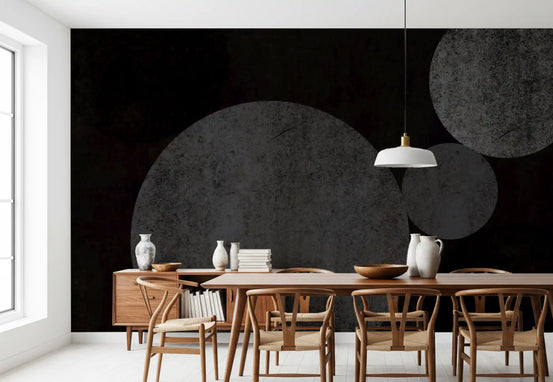 Textured eclipse wall mural darkening a moody dining room GD10901
