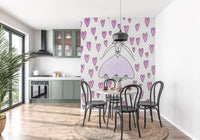 Verspielte Tapete Sweet Ballerina und Rosa Herzen als Wandbild
