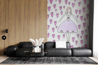 Verspielte Tapete Sweet Ballerina und Rosa Herzen als Wandbild