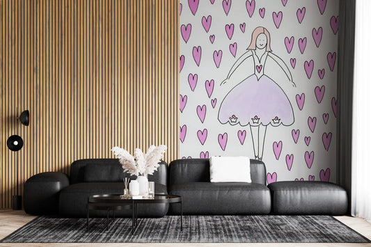 Papier peint mural fantaisiste Sweet Ballerina et cœurs roses