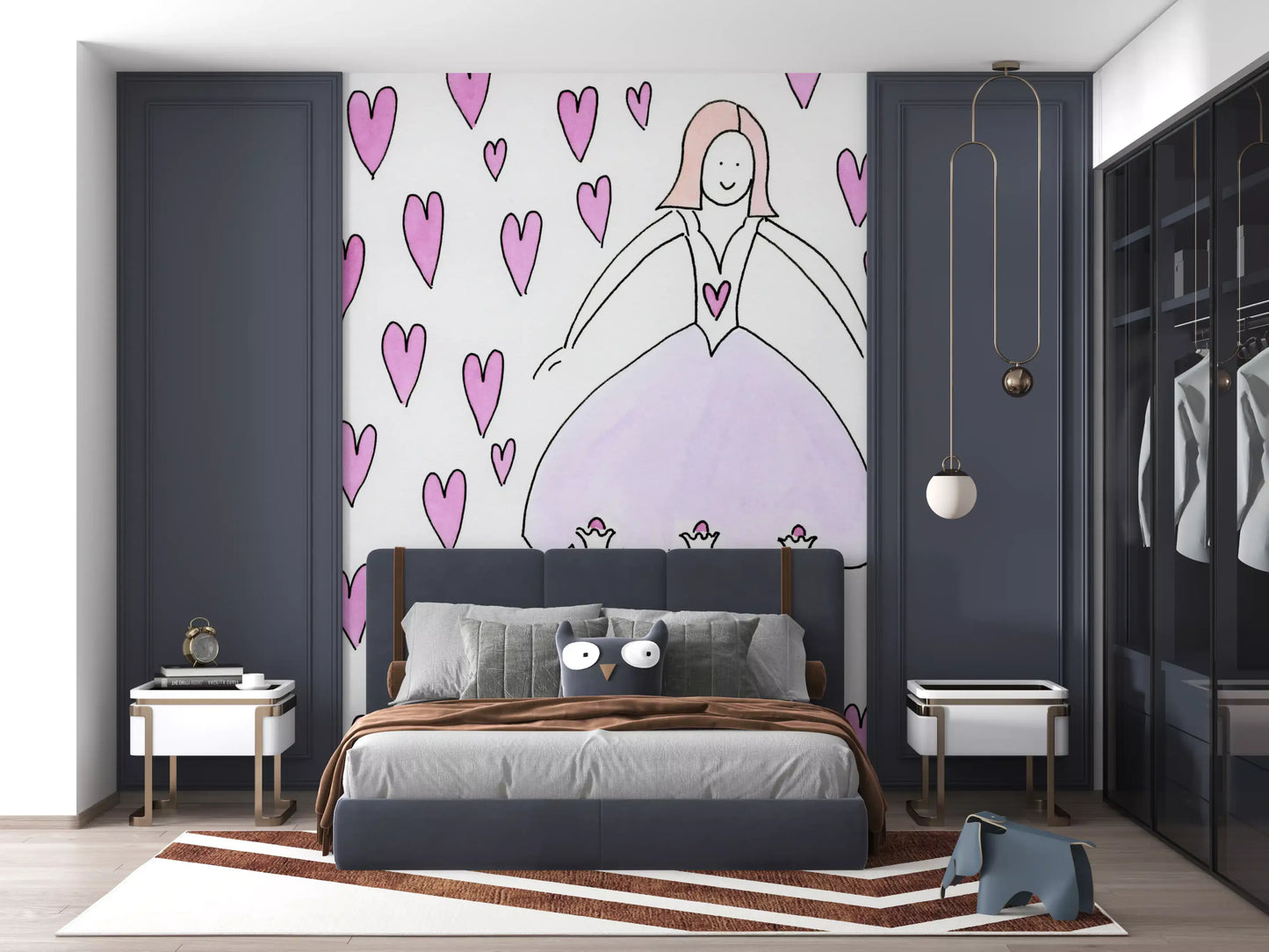 Verspielte Tapete Sweet Ballerina und Rosa Herzen als Wandbild