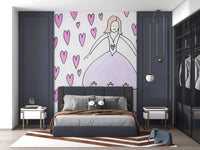 Verspielte Tapete Sweet Ballerina und Rosa Herzen als Wandbild