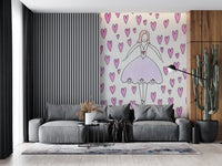 Verspielte Tapete Sweet Ballerina und Rosa Herzen als Wandbild