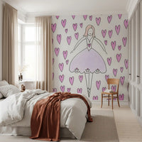 Verspielte Tapete Sweet Ballerina und Rosa Herzen als Wandbild