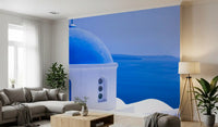 Spokój Egejski: Ścienna Fototapeta z Niebieską Kopułą Santorini