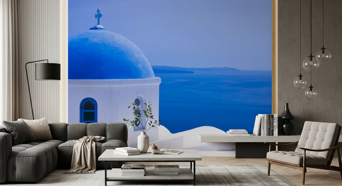 Spokój Egejski: Ścienna Fototapeta z Niebieską Kopułą Santorini