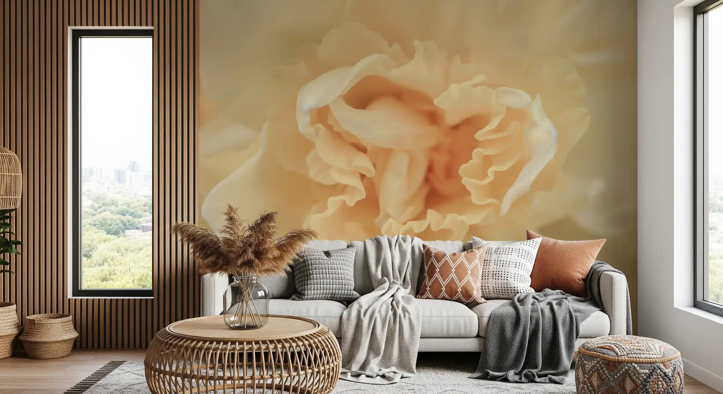 Soft Peach Ruffled Blooms Wall Mural