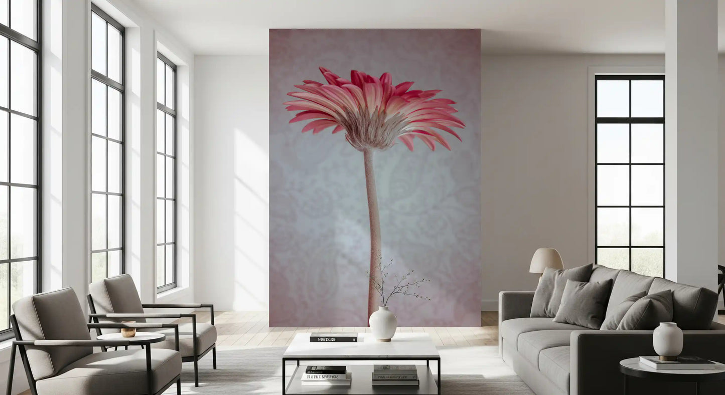Elegante Tapete mit pinker Gerbera-Blüte als Wandbild