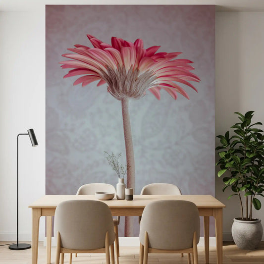 Dining room styled around a graceful gerbera bloom wall mural, GD10908