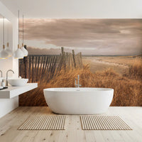 Wandbild Goldene Dünen und rustikaler Küstenzaun