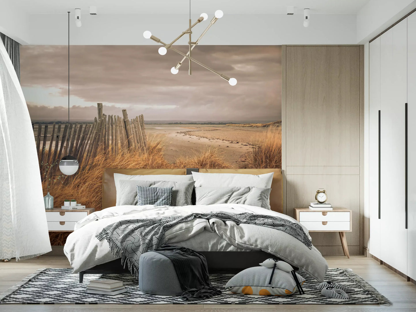Wandbild Goldene Dünen und rustikaler Küstenzaun