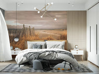 Wandbild Goldene Dünen und rustikaler Küstenzaun