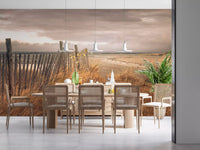 Wandbild Goldene Dünen und rustikaler Küstenzaun