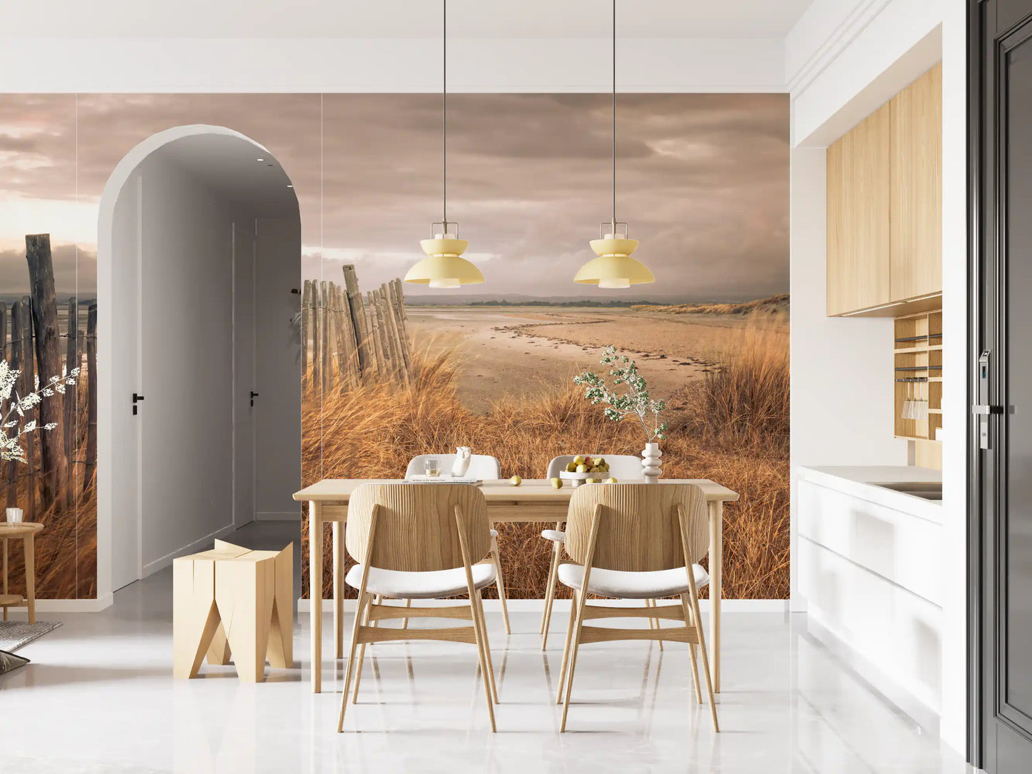 Wandbild Goldene Dünen und rustikaler Küstenzaun