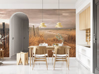 Wandbild Goldene Dünen und rustikaler Küstenzaun