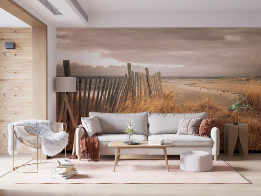 Fresque murale Dunes dorées et clôture côtière rustique