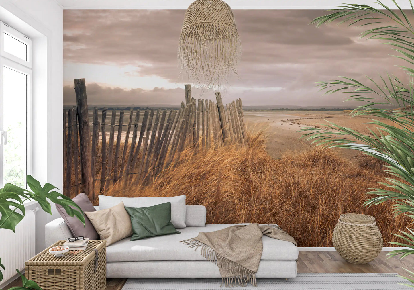 Wandbild Goldene Dünen und rustikaler Küstenzaun