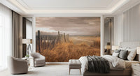 Wandbild Goldene Dünen und rustikaler Küstenzaun