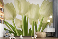 Lysende hvide tulipaner blomster vægmaleri vægmaleri