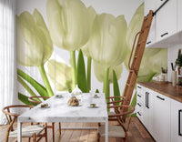 Lysende hvide tulipaner blomster vægmaleri vægmaleri