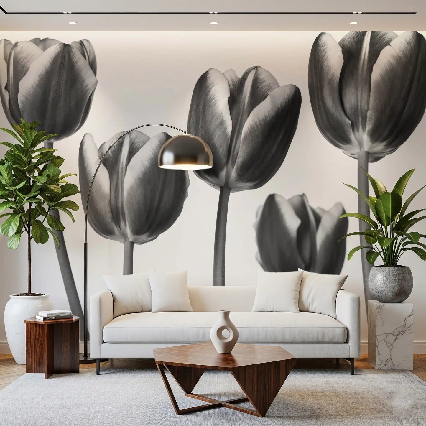 Elegant Monokrome Tulipaner Tapet Vægmural