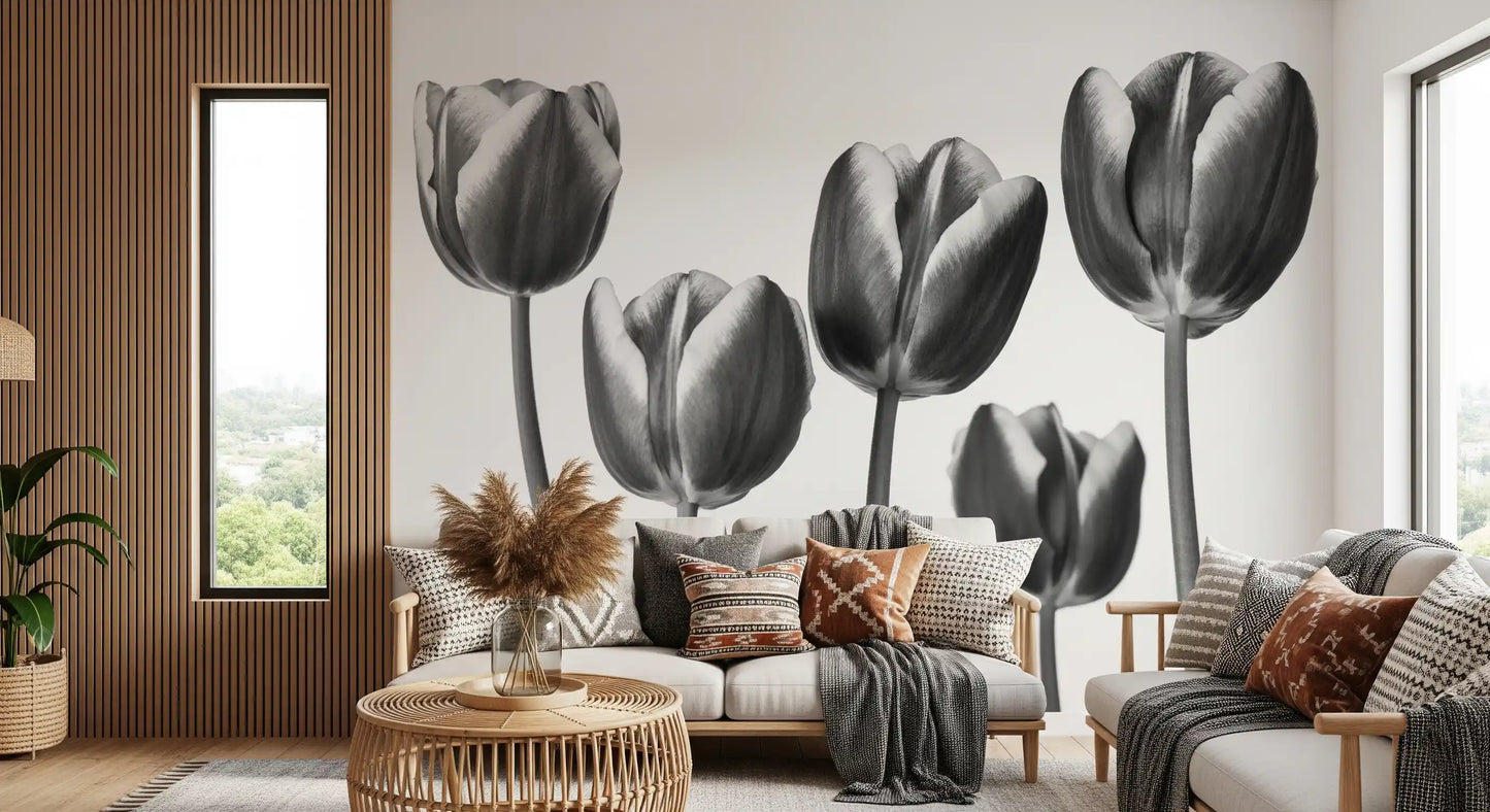 Elegant Monokrome Tulipaner Tapet Vægmural
