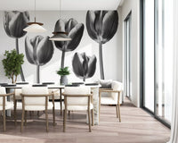 Elegant Monokrome Tulipaner Tapet Vægmural