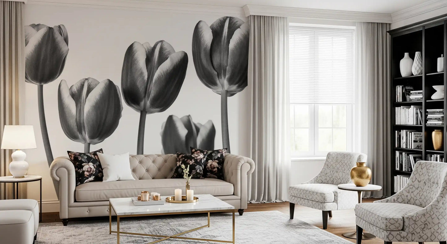 Elegant Monokrome Tulipaner Tapet Vægmural