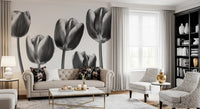 Elegant Monokrome Tulipaner Tapet Vægmural