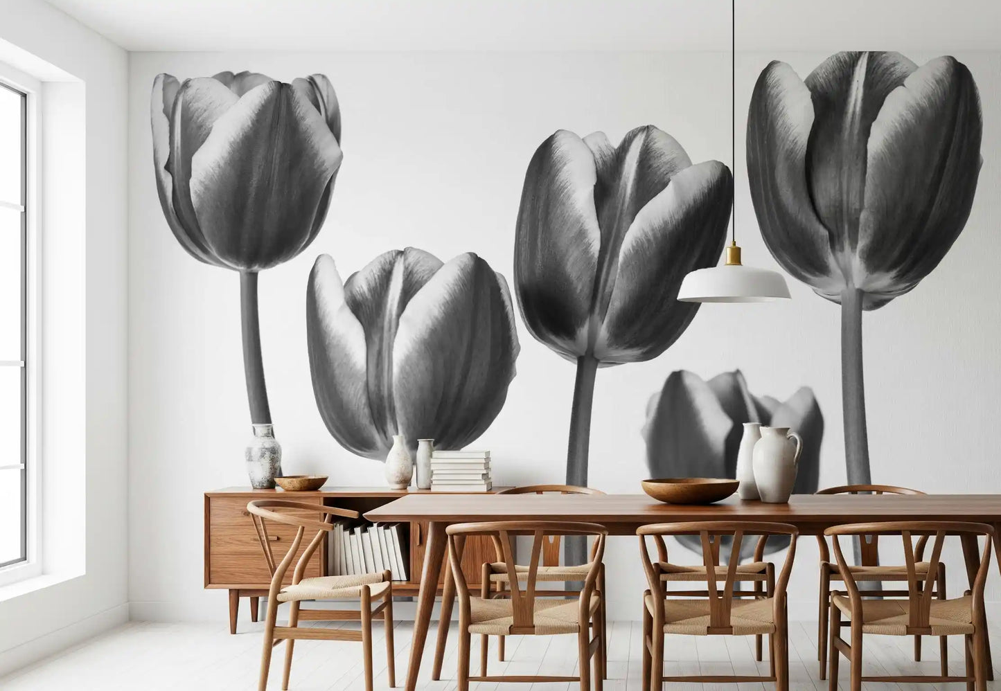 Elegant Monokrome Tulipaner Tapet Vægmural