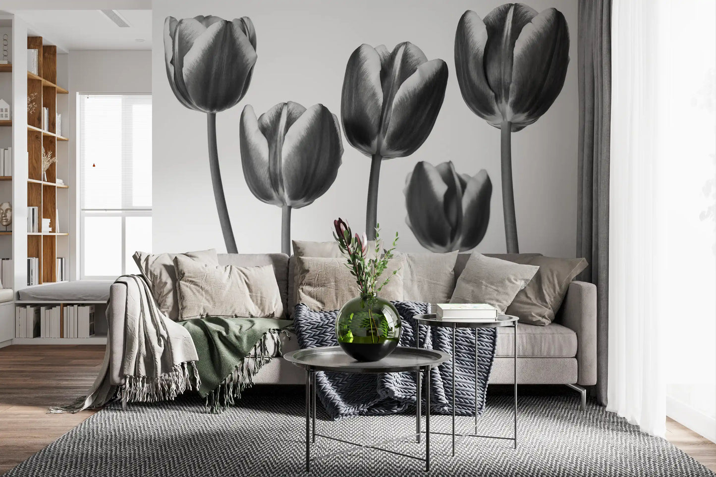 Elegant Monokrome Tulipaner Tapet Vægmural