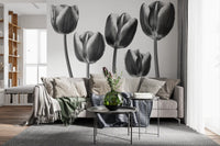 Elegant Monokrome Tulipaner Tapet Vægmural