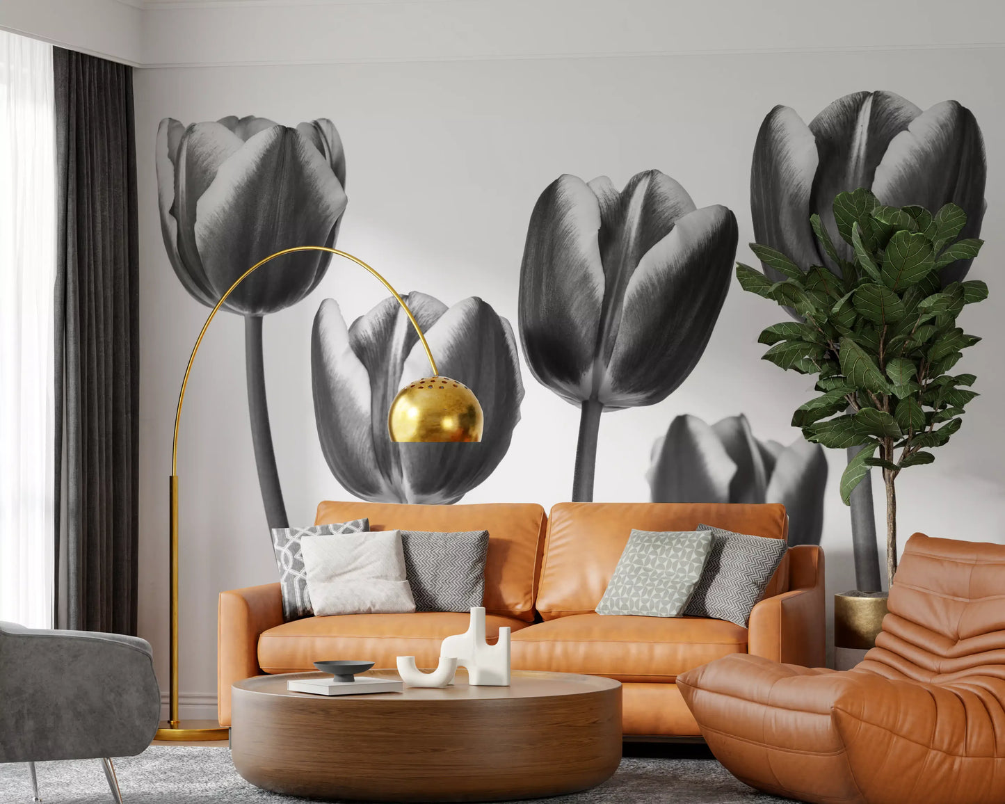 Elegant Monokrome Tulipaner Tapet Vægmural