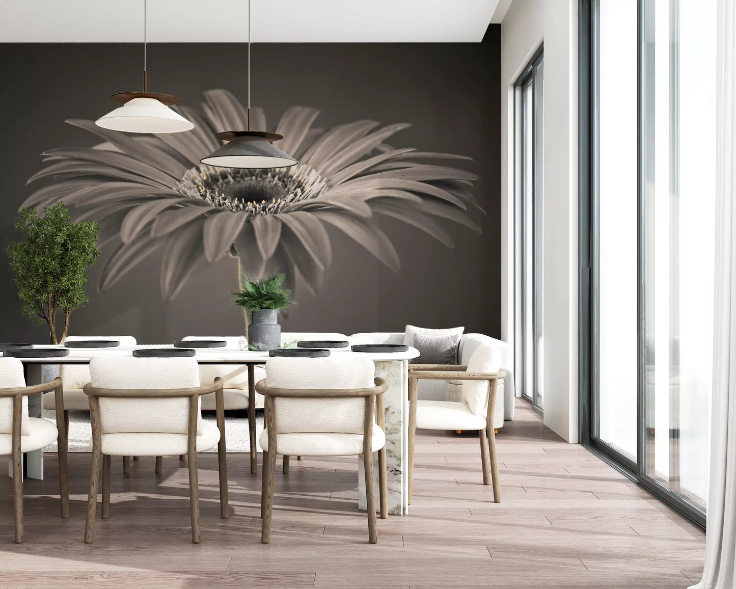 Serene Sepia Gerbera Daisy Macro Wall Mural