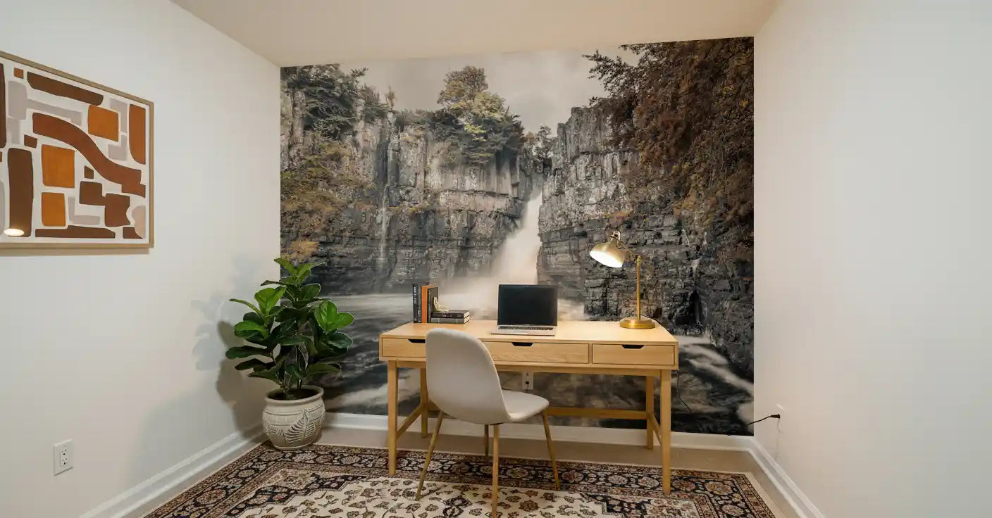 Misty Falls and Rocky Cliffside Wall Mural