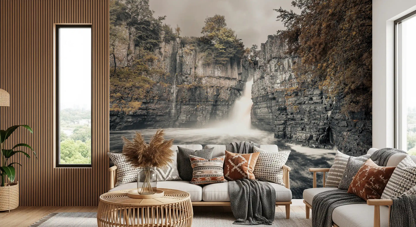 Misty Falls and Rocky Cliffside Wall Mural