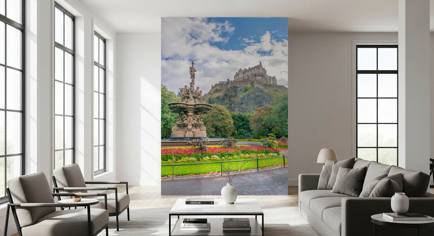 Majestic Edinburgh Castle and Ross Fountain Garden Wall Mural