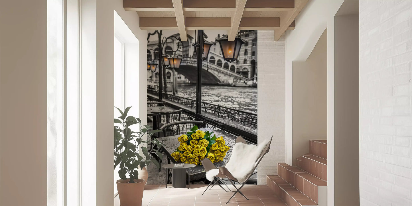 Venetian Rain with Golden Roses Wall Mural