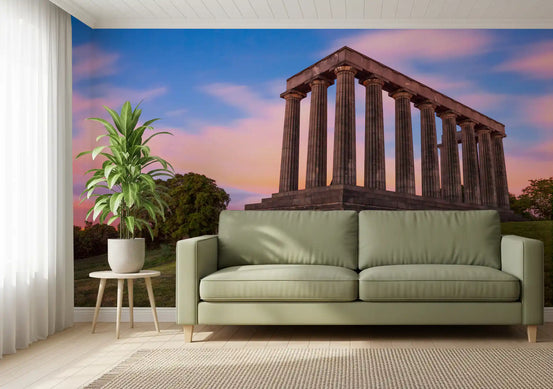 Calton Hill colonnade wall mural giving a modern living room a grand focus GD10934
