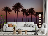 Dusk Palm Silhouettes Over Twilight Sea Wall Mural