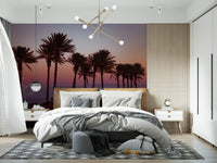 Dusk Palm Silhouettes Over Twilight Sea Wall Mural