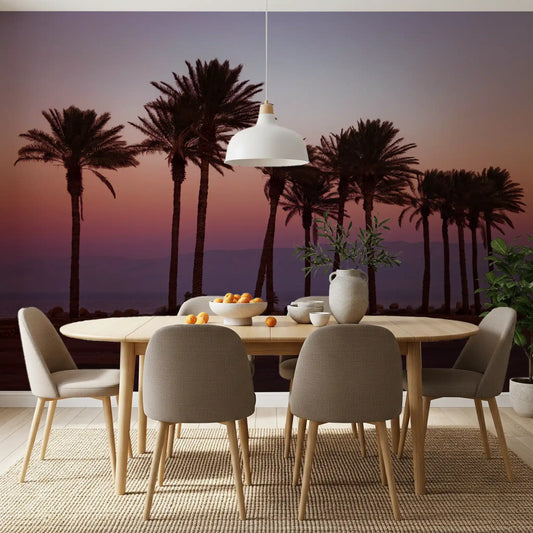 Twilight sea and palms open a dining room wall mural GD10935
