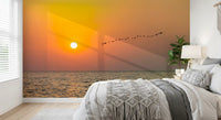 Golden Sea Horizon and Migrating Birds Wall Mural