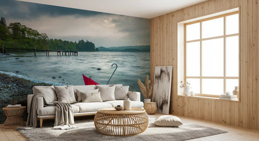 Crimson Accent on Lake District Shore Wall Mural