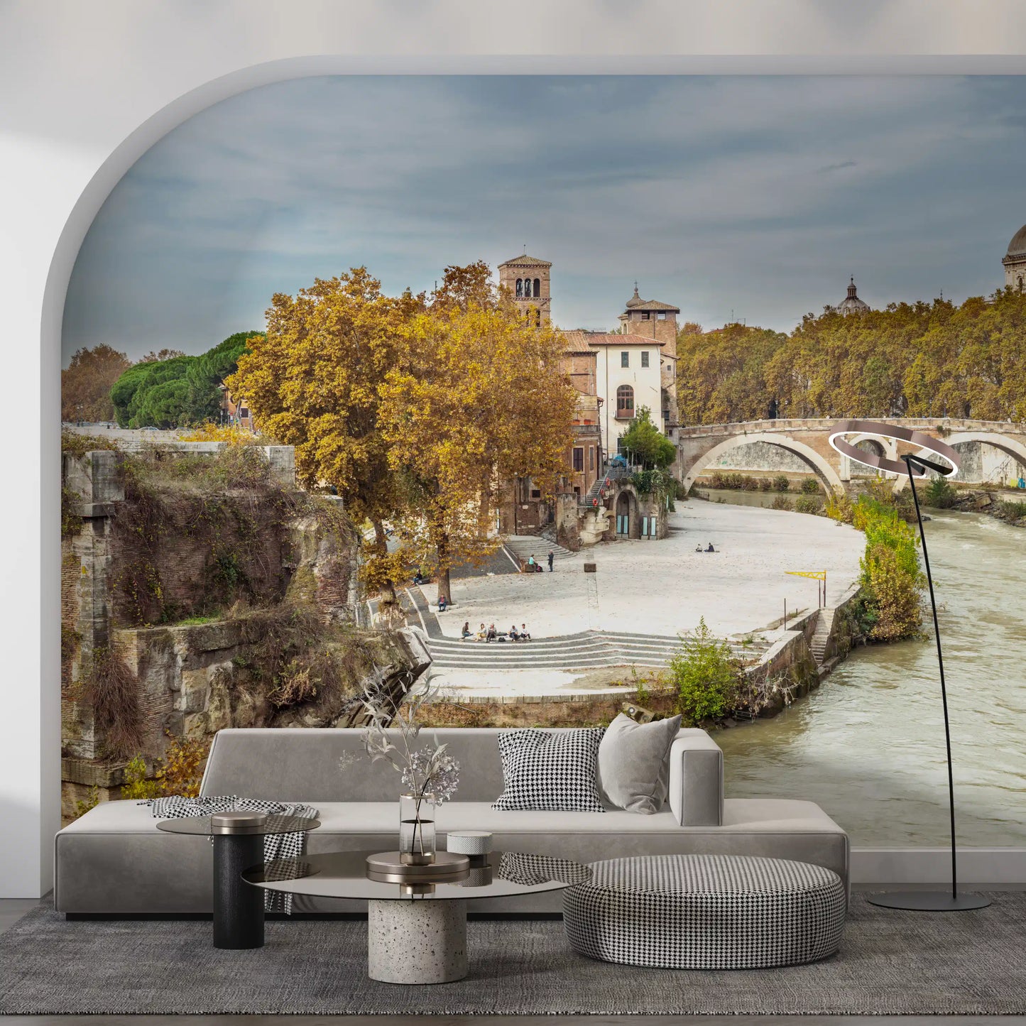 Wandbild Historische Flussufer von Rom